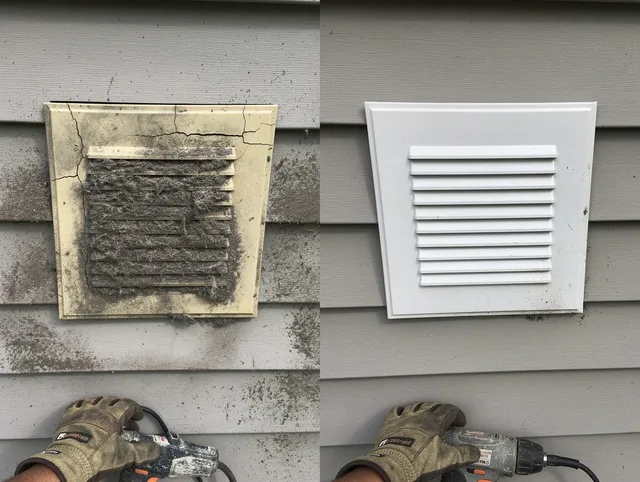 Tamarac Dryer Vent Cleaning technician installing high-quality dryer vent cover at a residential property in Tamarac